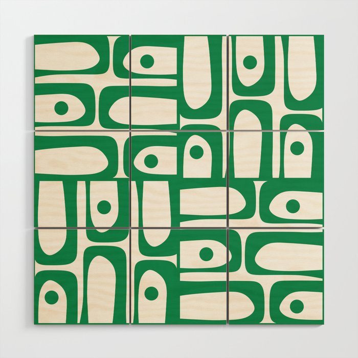 Mid Century Modern Kelly Green and White Piquet Abstract Multi Pattern Wood Wall Art Gallery Image 1