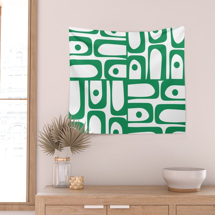 Mid Century Modern Kelly Green and White Piquet Abstract Multi Pattern Wall Tapestry Gallery Image 2