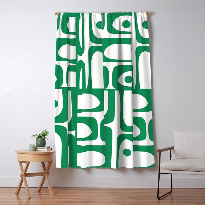 Mid Century Modern Kelly Green and White Piquet Abstract Multi Pattern Window Curtain Gallery Image 5