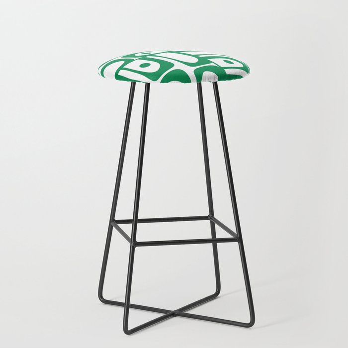 Mid Century Modern Kelly Green and White Piquet Abstract Multi Pattern Stool Gallery Image 1