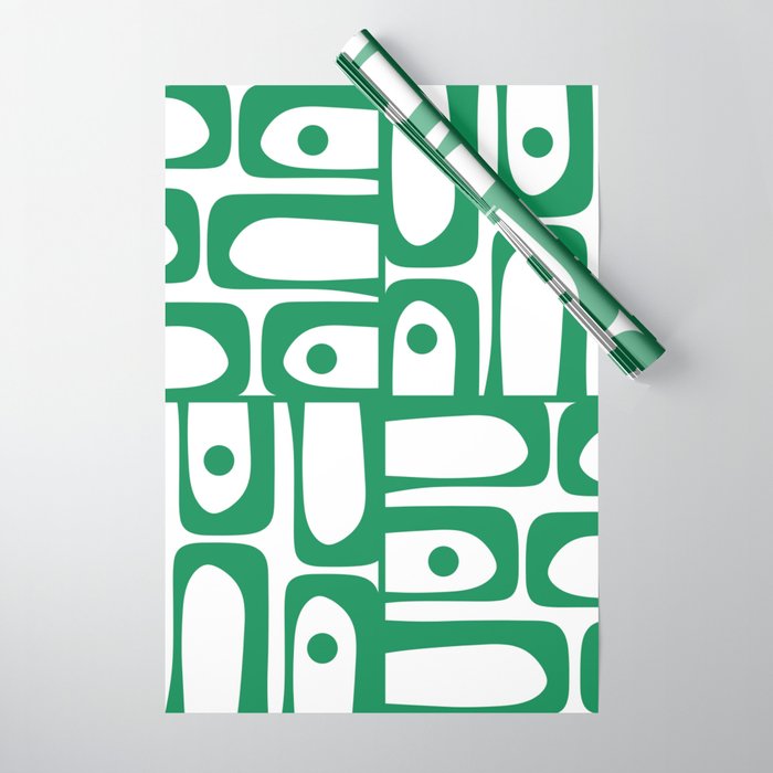 Mid Century Modern Kelly Green and White Piquet Abstract Multi Pattern Wrapping Paper Gallery Image 1
