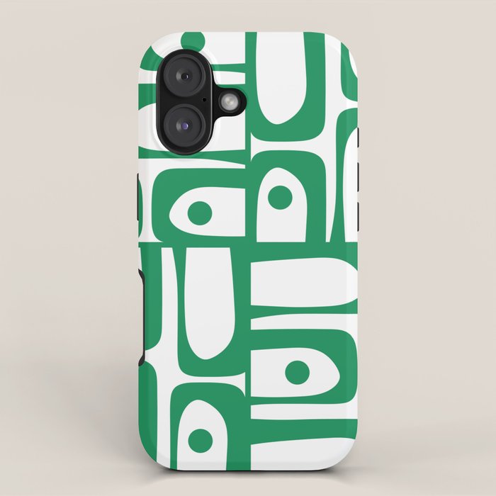 Mid Century Modern Kelly Green and White Piquet Abstract Multi Pattern iPhone Case Gallery Image 1