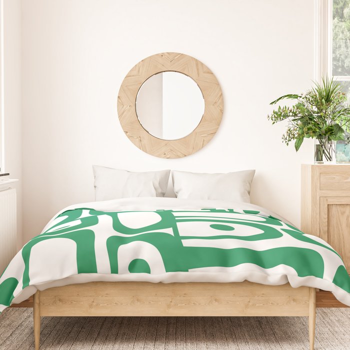 Mid Century Modern Kelly Green and White Piquet Abstract Multi Pattern Duvet Cover Gallery Image 3