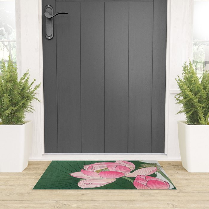 Blossoming lotus flower - Vintage Japanese Woodblock Print Art Welcome Mat Gallery Image 3