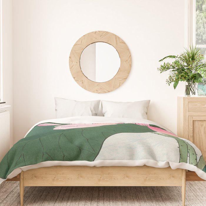 Blossoming lotus flower - Vintage Japanese Woodblock Print Art Duvet Cover Gallery Image 3