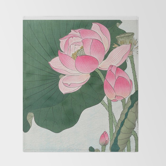 Blossoming lotus flower - Vintage Japanese Woodblock Print Art Throw Blanket Gallery Image 2