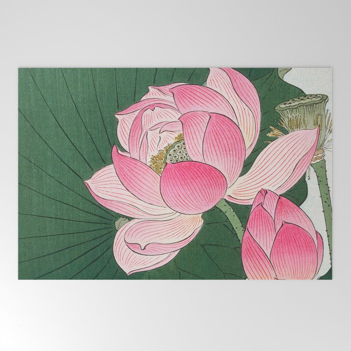 Blossoming lotus flower - Vintage Japanese Woodblock Print Art