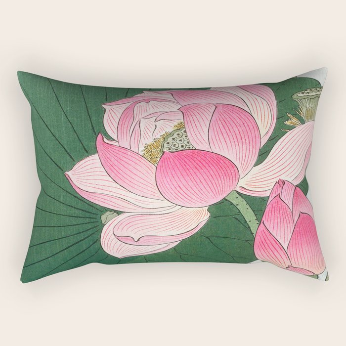 Blossoming lotus flower - Vintage Japanese Woodblock Print Art Rectangular Pillow Gallery Image 2