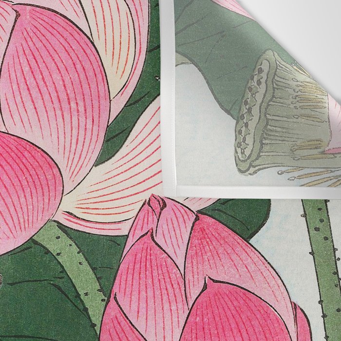 Blossoming lotus flower - Vintage Japanese Woodblock Print Art Wall Tapestry Gallery Image 3