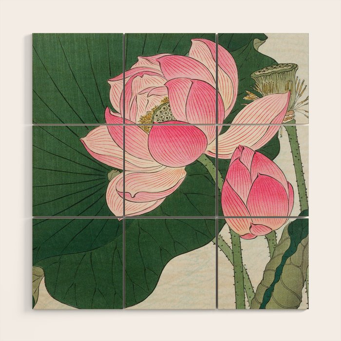 Blossoming lotus flower - Vintage Japanese Woodblock Print Art Wood Wall Art Gallery Image 1
