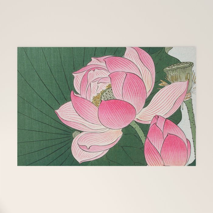 Blossoming lotus flower - Vintage Japanese Woodblock Print Art Welcome Mat Gallery Image 1