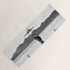 Steady as she goes girl in bikini on a dock with plane landing black and white photograph Yoga Mat Gallery Image 1