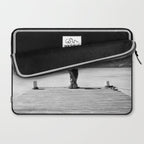 Steady as she goes girl in bikini on a dock with plane landing black and white photograph Laptop Sleeve Gallery Image 2