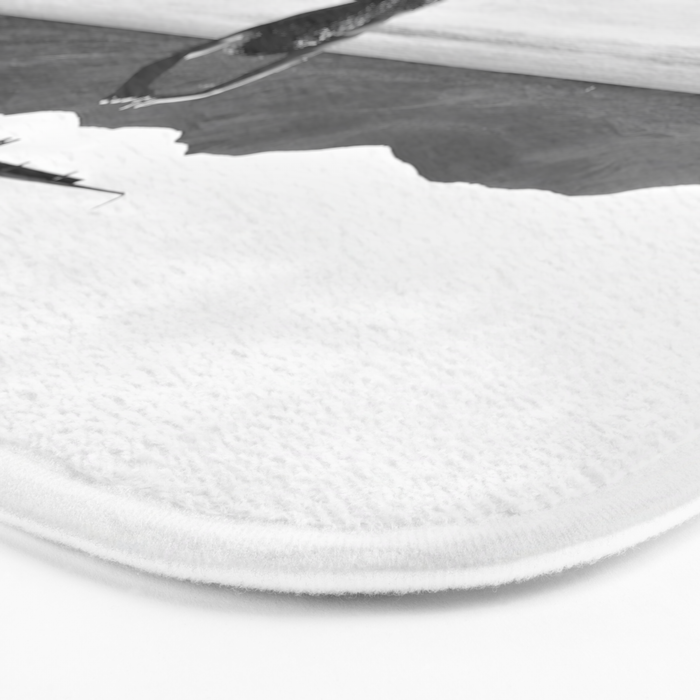 Steady as she goes girl in bikini on a dock with plane landing black and white photograph Bath Mat Gallery Image 3