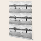 Steady as she goes girl in bikini on a dock with plane landing black and white photograph Wallpaper Gallery Image 2