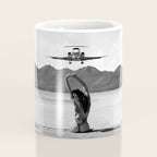 Steady as she goes girl in bikini on a dock with plane landing black and white photograph Coffee Mug Gallery Image 4