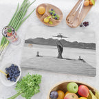 Steady as she goes girl in bikini on a dock with plane landing black and white photograph Cutting Board Gallery Image 2