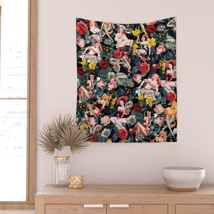 Floral and Pin-Up Girls IV Wall Tapestry Gallery Image 2
