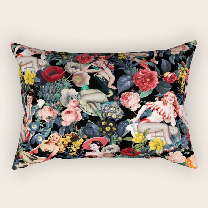 Floral and Pin-Up Girls IV Rectangular Pillow Gallery Image 1