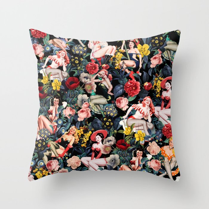 Floral and Pin-Up Girls IV Throw Pillow Gallery Image 1