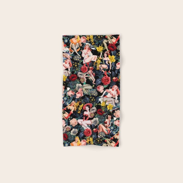 Floral and Pin-Up Girls IV Hand & Bath Towel Gallery Image 1