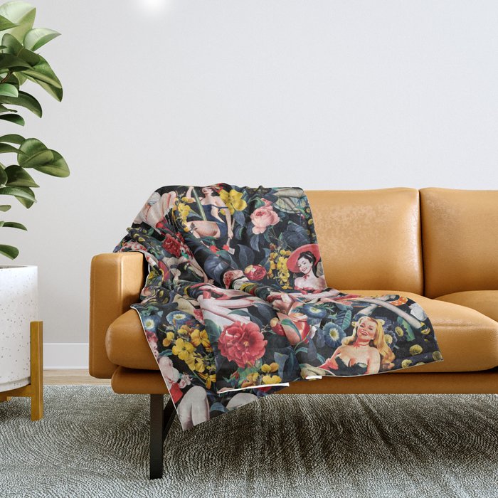 Floral and Pin-Up Girls IV Throw Blanket Gallery Image 1