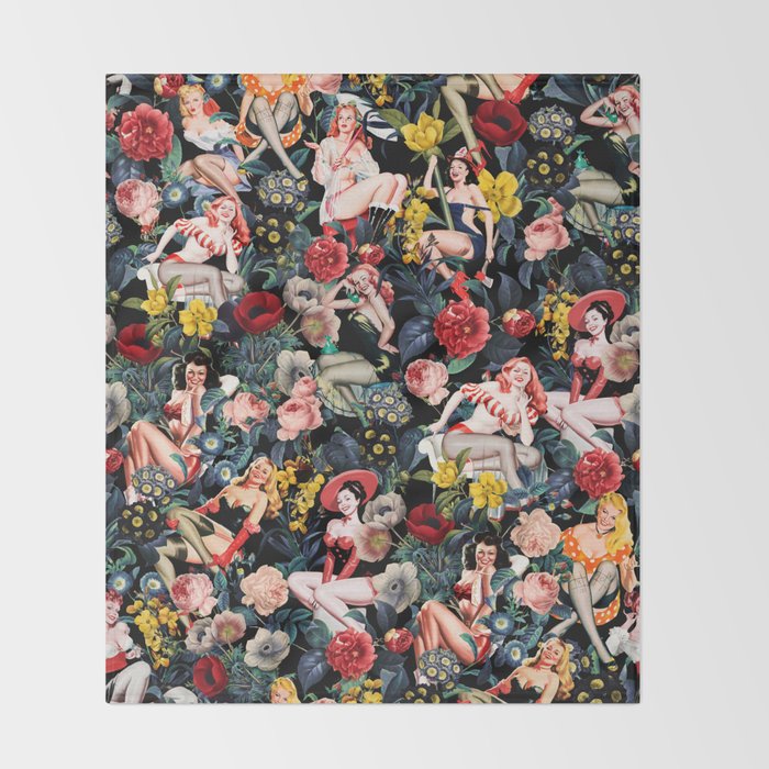 Floral and Pin-Up Girls IV Throw Blanket Gallery Image 2