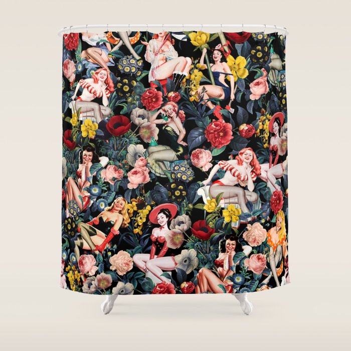 Floral and Pin-Up Girls IV Shower Curtain Gallery Image 1
