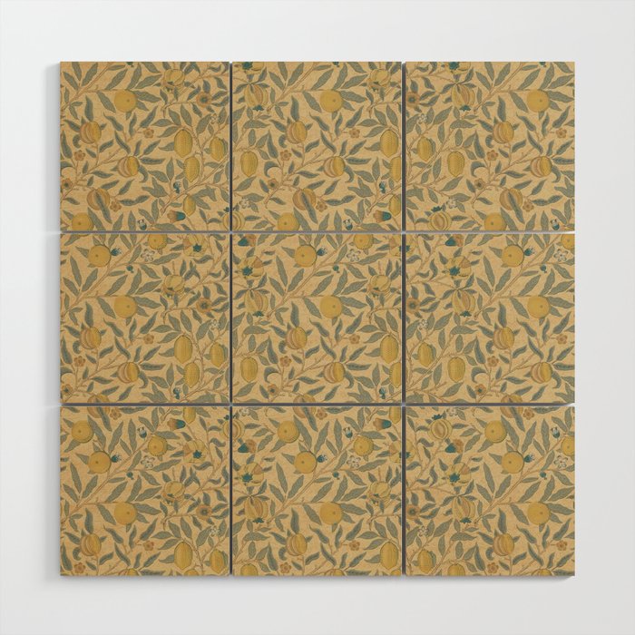 William Morris Pomegranate Fruit Blue Gold Wood Wall Art Gallery Image 1