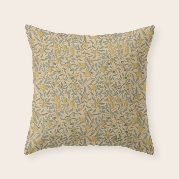 William Morris Pomegranate Fruit Blue Gold Throw Pillow Gallery Image 1