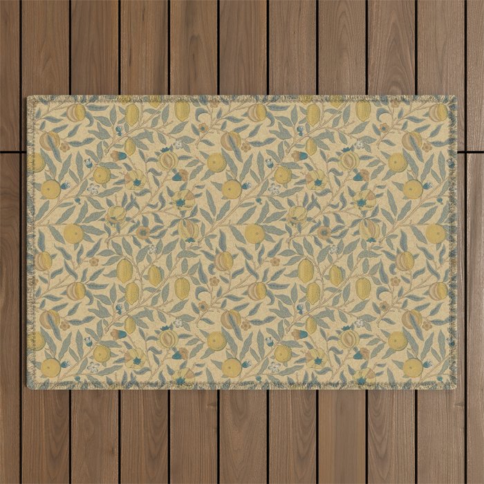 William Morris Pomegranate Fruit Blue Gold Outdoor Rug Gallery Image 1