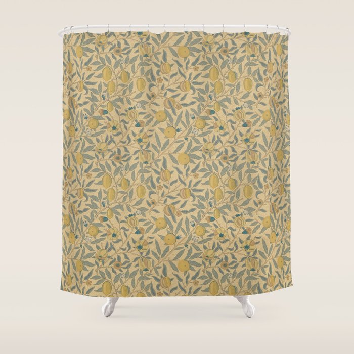 William Morris Pomegranate Fruit Blue Gold Shower Curtain Gallery Image 1