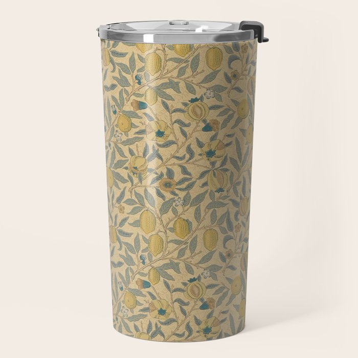William Morris Pomegranate Fruit Blue Gold Travel Mug Gallery Image 2