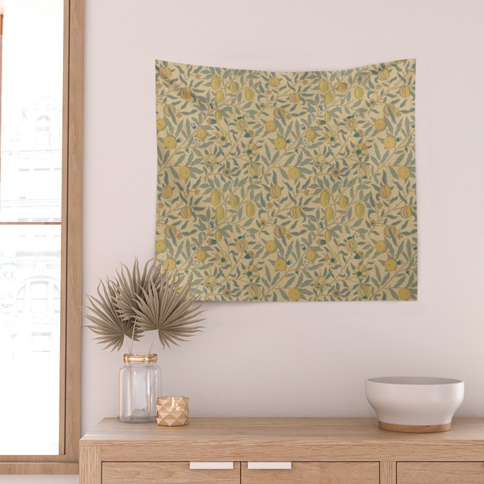 William Morris Pomegranate Fruit Blue Gold Wall Tapestry Gallery Image 2