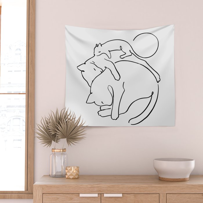 Cats line art 1 Wall Tapestry Gallery Image 2