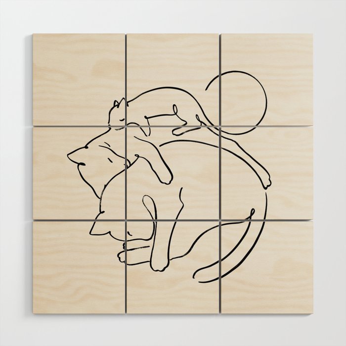 Cats line art 1 Wood Wall Art Gallery Image 1