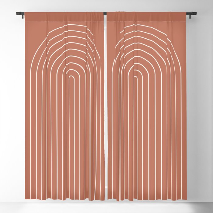 Minimal Arch LI Coral Red Modern Geometric Lines Window Curtain Gallery Image 1