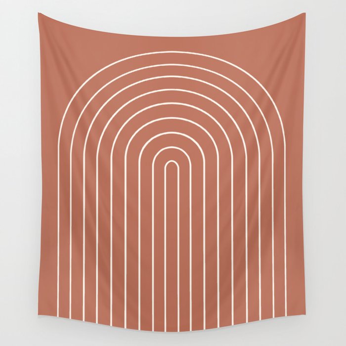 Minimal Arch LI Coral Red Modern Geometric Lines Wall Tapestry Gallery Image 4