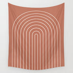 Minimal Arch LI Coral Red Modern Geometric Lines Wall Tapestry Gallery Image 4