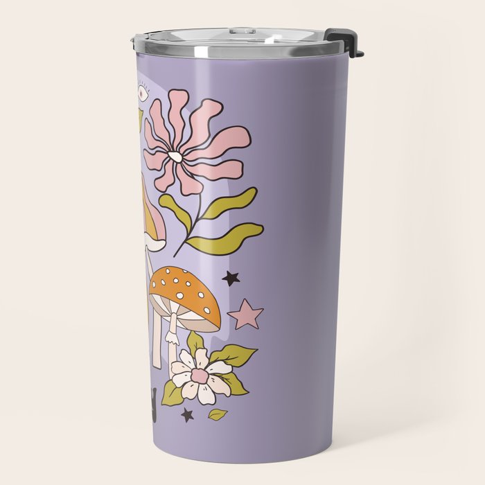Hippie Groovy Halloween Print in Pastel Lilac Travel Mug Gallery Image 2