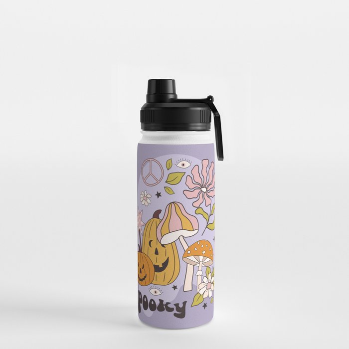Hippie Groovy Halloween Print in Pastel Lilac Water Bottle Gallery Image 2
