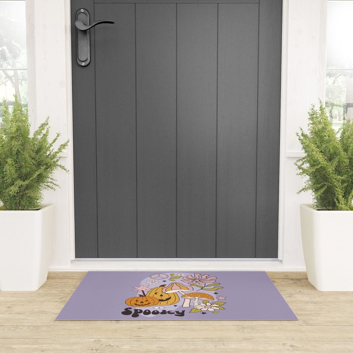 Hippie Groovy Halloween Print in Pastel Lilac Welcome Mat Gallery Image 3