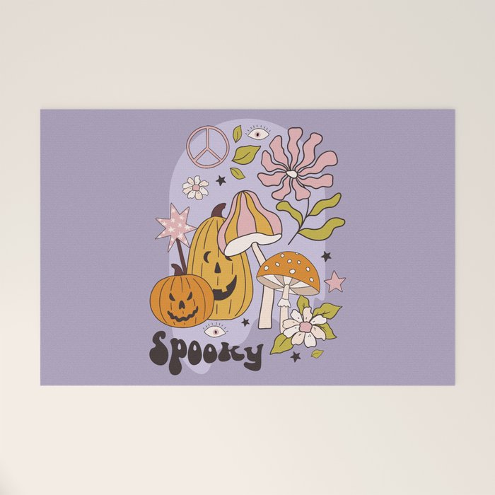 Hippie Groovy Halloween Print in Pastel Lilac Welcome Mat Gallery Image 1