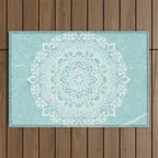 Mandala on concrete - teal Outdoor Rug Gallery Image 1