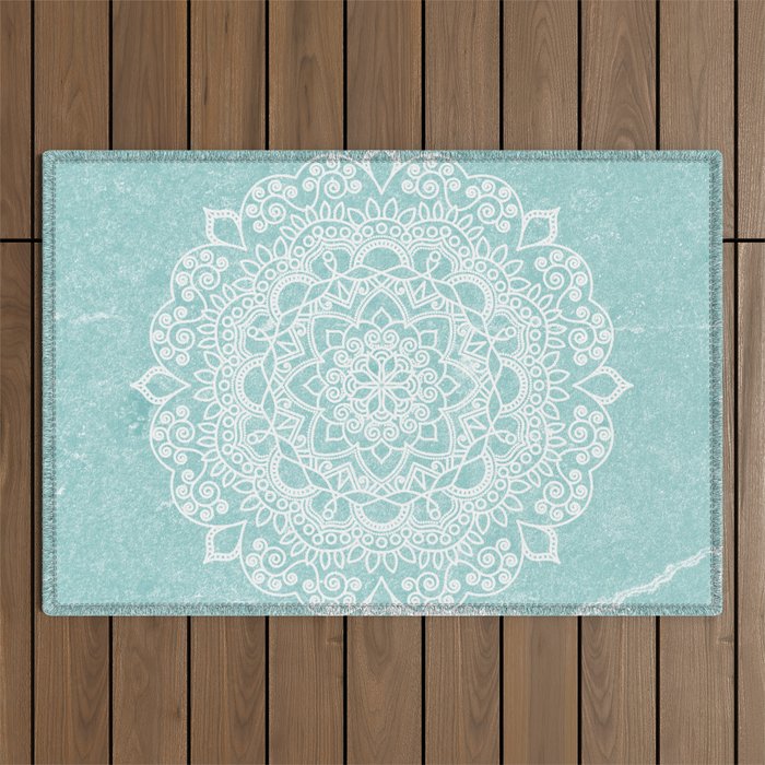 Mandala on concrete - teal Outdoor Rug Gallery Image 1