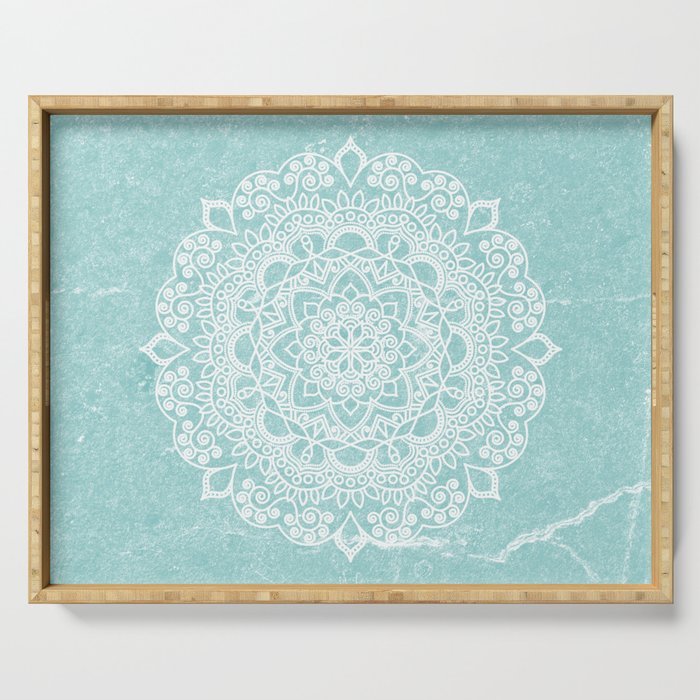 Mandala on concrete - teal Serving Tray Gallery Image 1