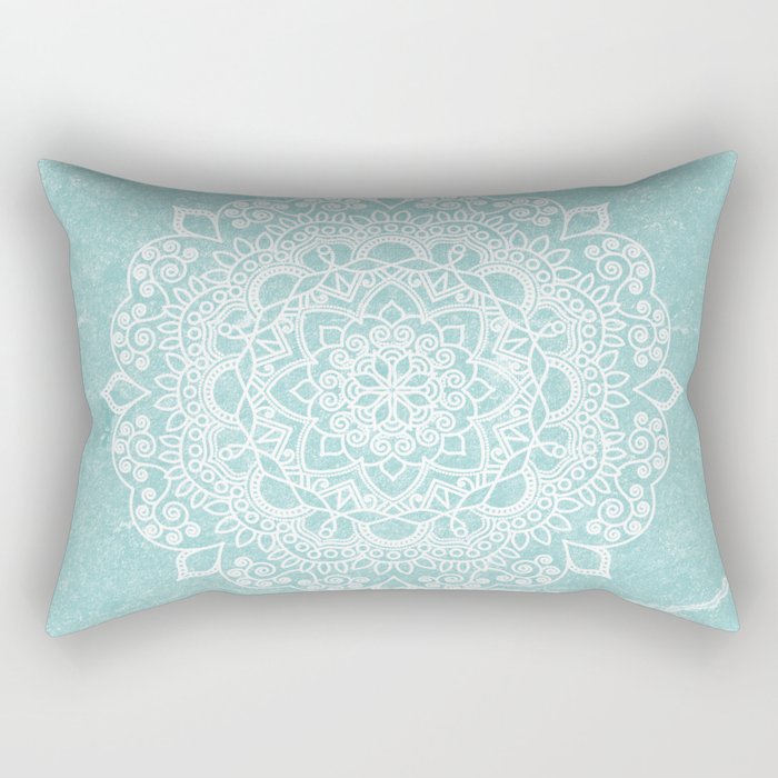 Mandala on concrete - teal Rectangular Pillow Gallery Image 2