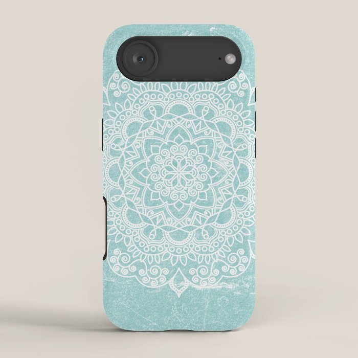 Mandala on concrete - teal iPhone Case Gallery Image 2