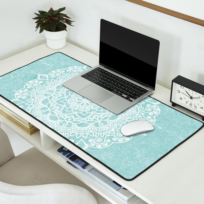 Mandala on concrete - teal Desk Mat Gallery Image 2