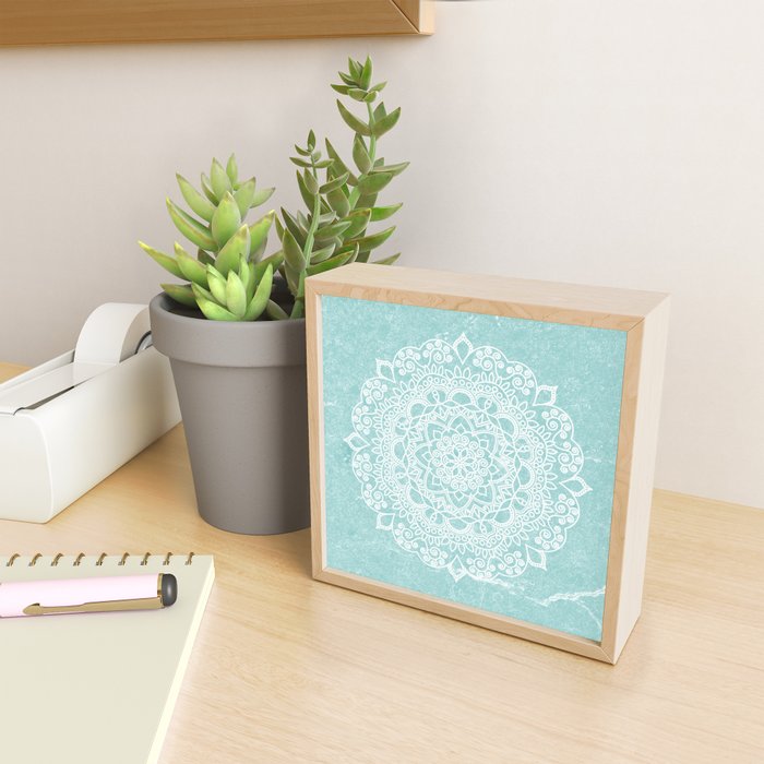 Mandala on concrete - teal Mini Art Print Gallery Image 2